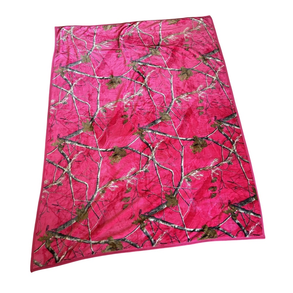 Birchwood Pink Camo Plush Fleece Throw Blanket 58x78 Soft Country Rustic Camo